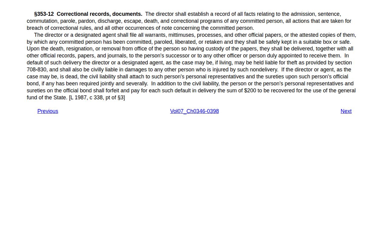 Official Hawaiʻi statute on DCR admission parole and discharge records